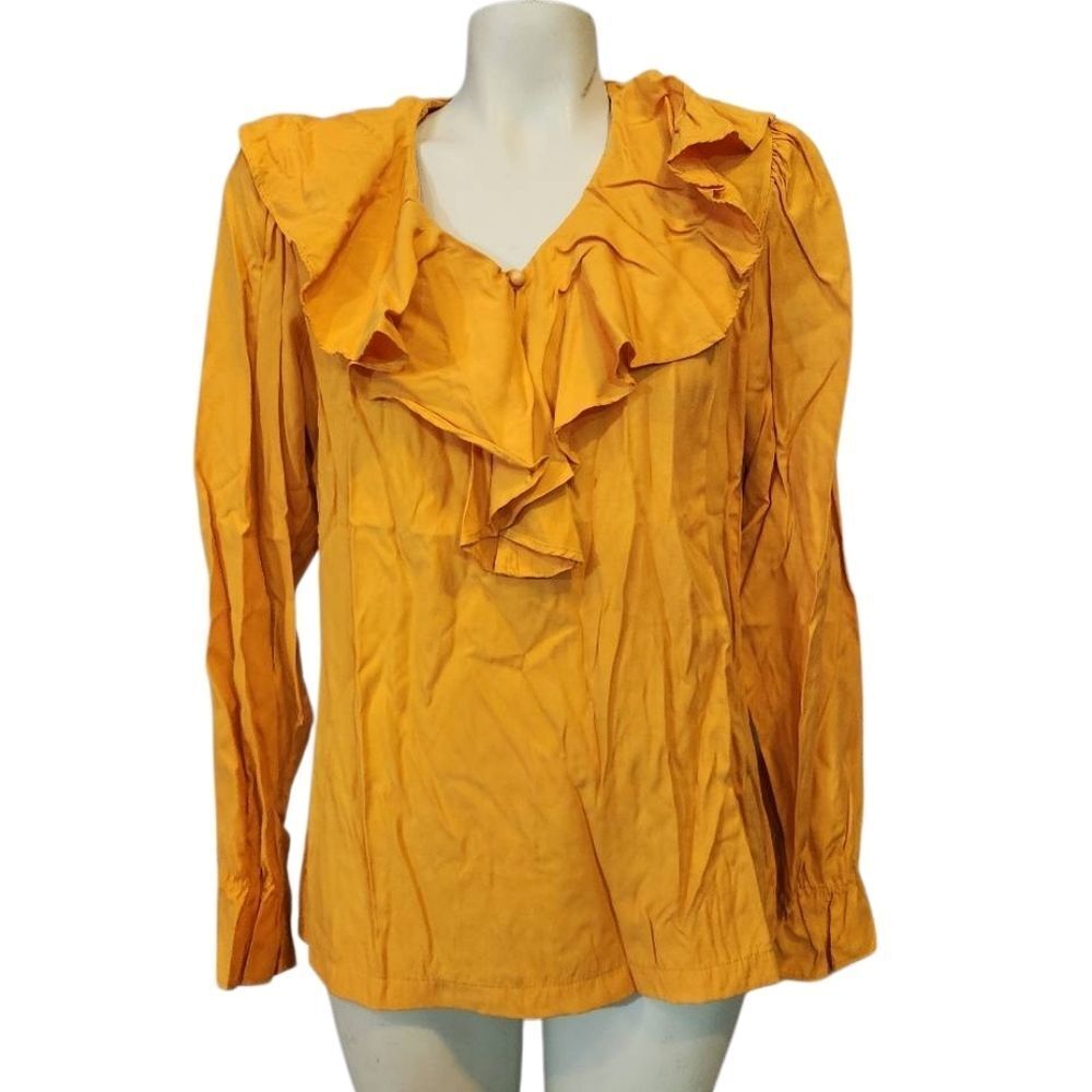 Women's Vintage Bobbie Brooks Ruffled Mustard Peasant Blouse‎ Size Medium